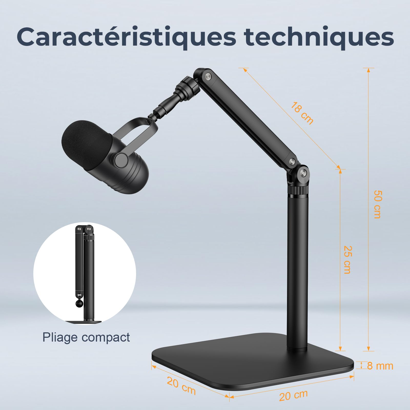 Support de Micro Bureau, Bras de Fixation Réglable avec 1/4"-3/8"-5/8" Adaptateurs pour Blue Yeti, Fifine, HyperX, Caméras et Webcams - Idéal pour Enregistrement, Podcast et Streaming