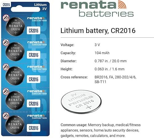Miniatura 2 de Renata CR2016 Baterías - Batería de litio de 3 V 2016 (20 unidades)