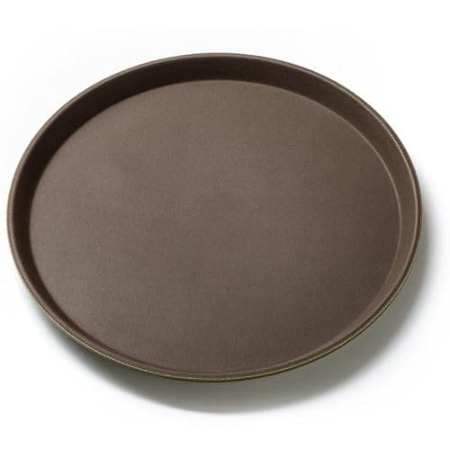 Forgast Plateau de service rond, diamètre 45 cm, plastique avec surface en caoutchouc antidérapant, plateau décoratif, plateau de serveur pour restaurant, buffet, couleur marron et vert
