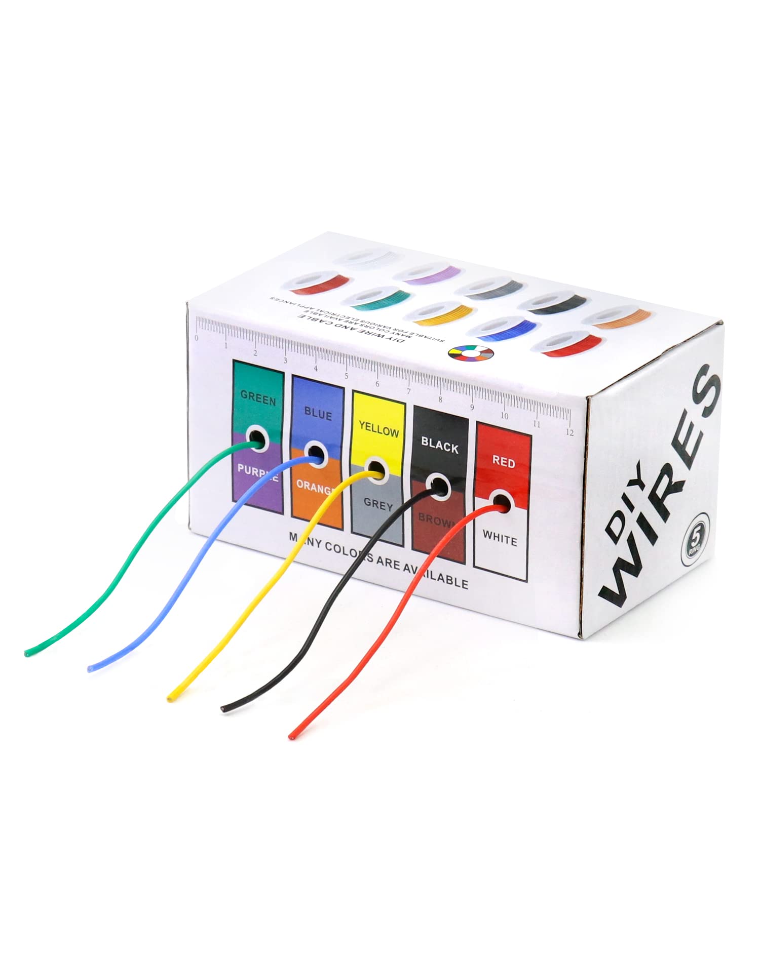 QWORK® Juego de Cable Eléctrico Flexible - 22 AWG 0.32mm² 5 Colores (10 Metros Cada Uno) - Cable de Cobre Estañado con Aislamiento de Silicona