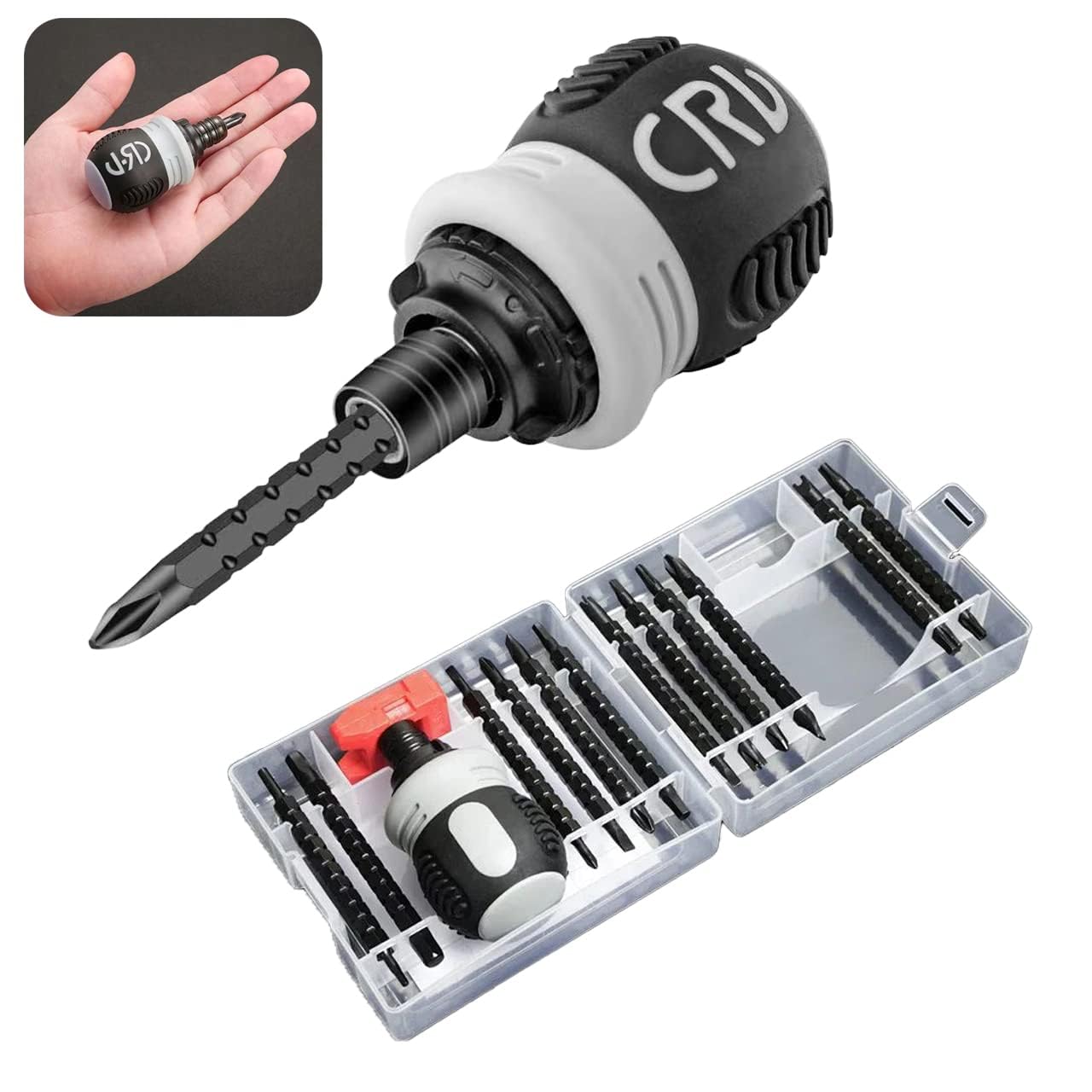 KASTWAVE 26-in-1 Ratcheting Multi-Functional Double-Head Screwdriver with Storage Box, Stubby Repair Tool, Multi-Purpose Installation Tool, Removable/Adjustable/Reversible/Switchable/Portable