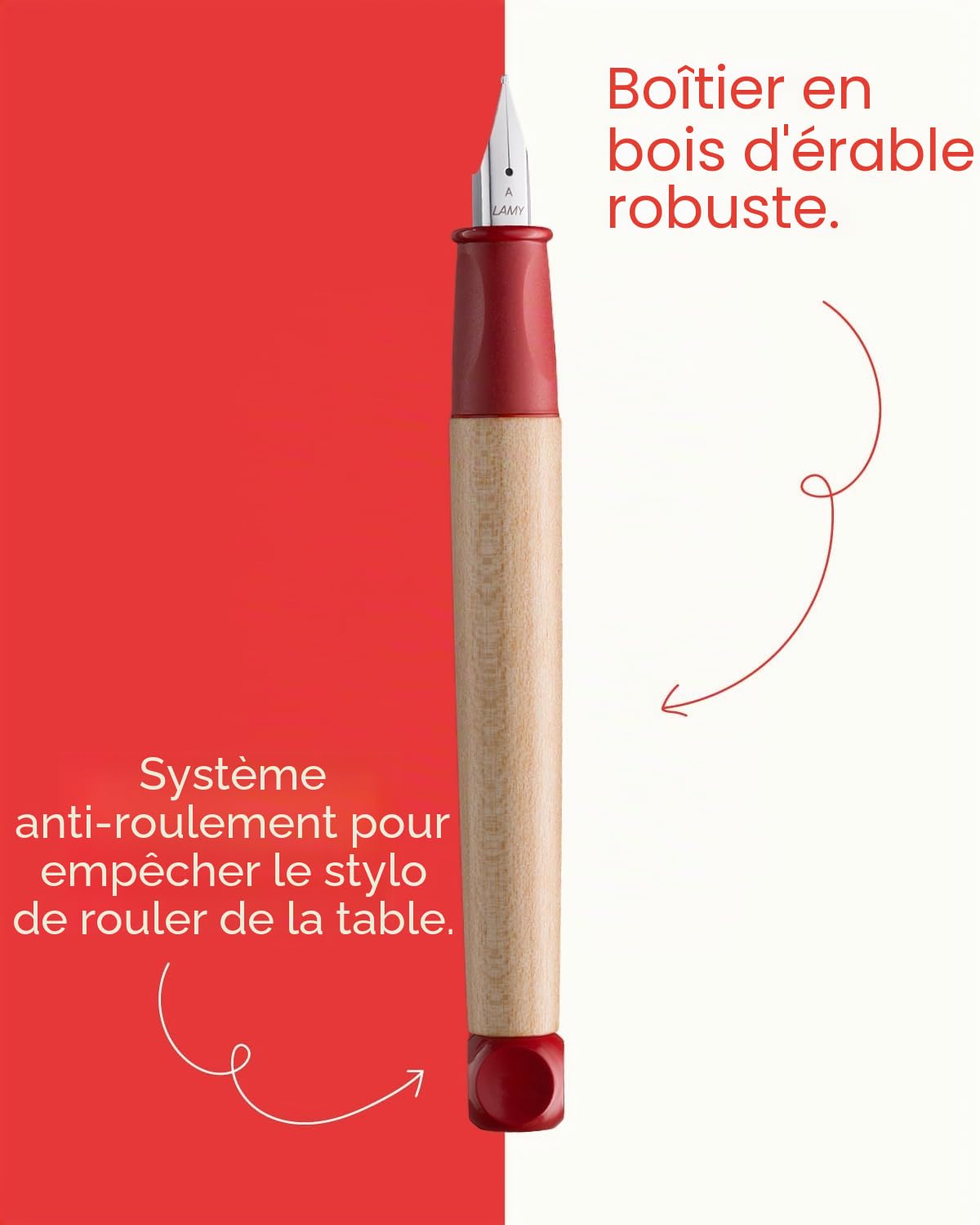 Lamy ABC Kit d'apprentissage d'écriture rouge avec emballage cadeau composé de 1 stylo d'apprentissage adapté aux enfants avec plume débutant et 1 crayon, poignée antidérapante, capuchon et cube en