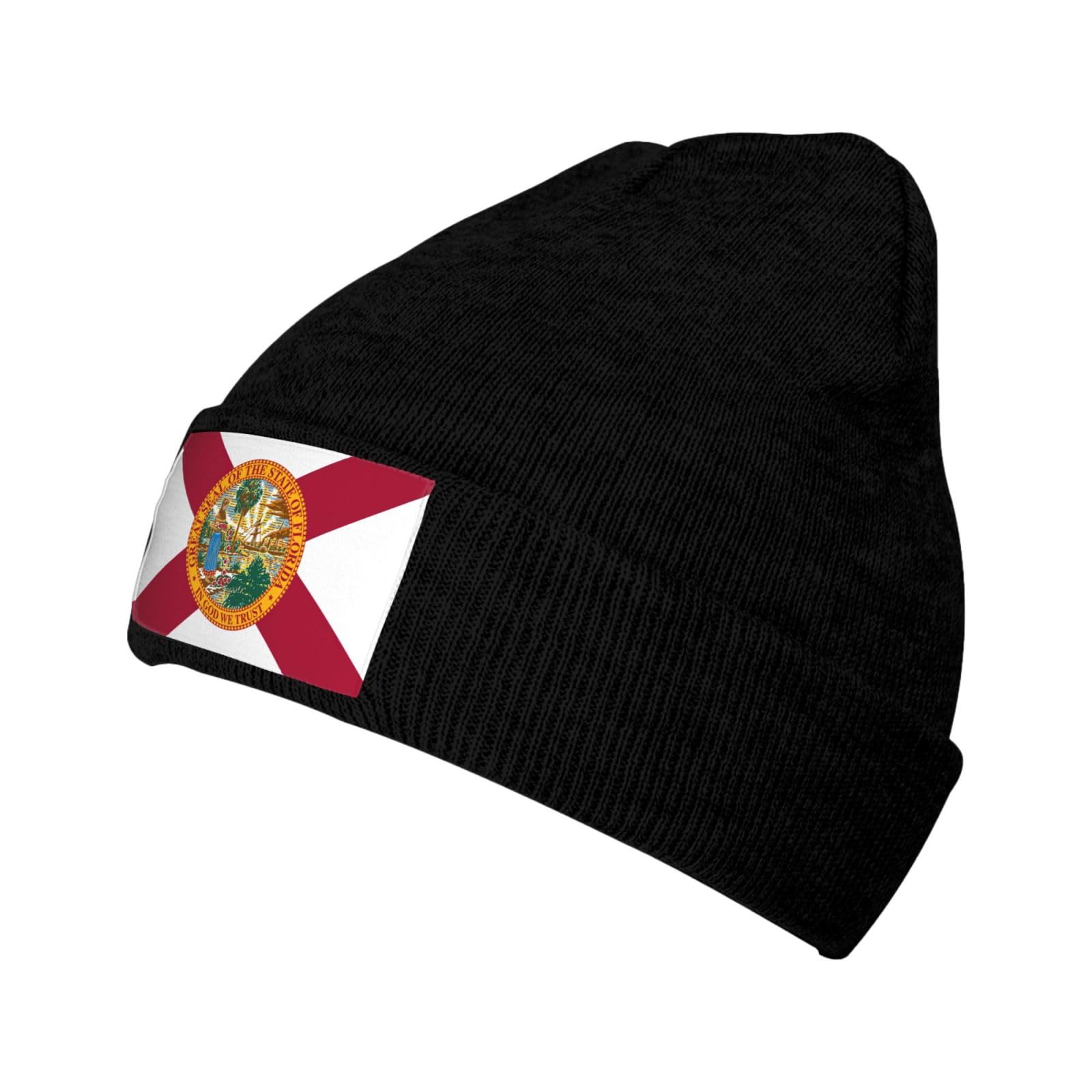 DUWAA Flag of Florida Print Print Beanie for Men Women Knit Hat, Winter Knit Beanies, Soft Slouchy Cap, for Cold Weather Black