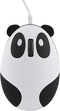 3C Light Cute Panda Shape USB Wired Optical Mouse - 1600 DPI, 3 Buttons for Women, Kids & Girls White