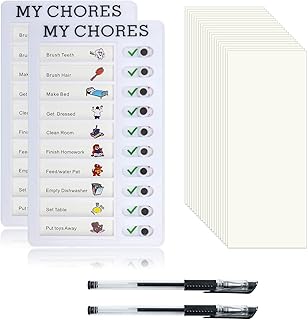 Chore Chart Kids, 2 Pcs Chore Board My Chores Checklist Board with 20 Blank DIY Paper & 2 Pens Removable and Reusable Plastic Memo Board School Home Daily Affairs Reminder