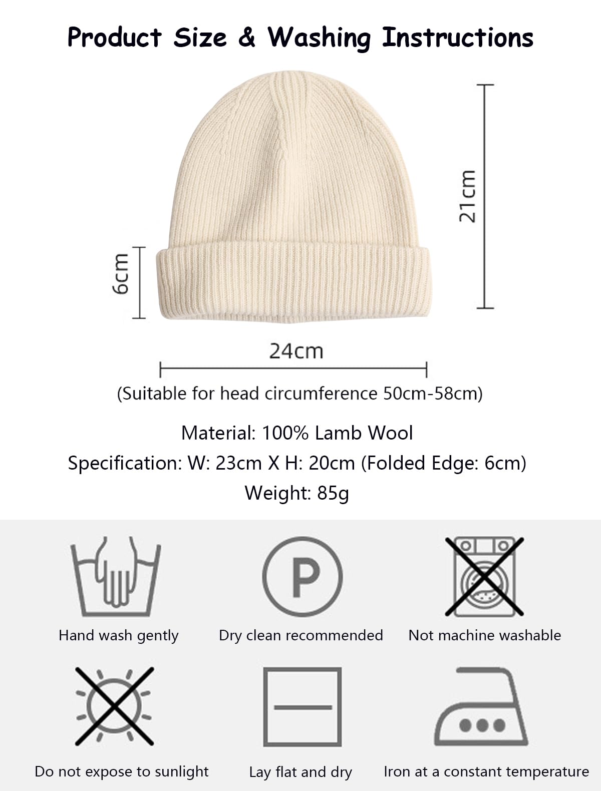 Inverno 100% Lana Cappello Beanie a Maglia per Donna Uomo, Moda Berretto a Cranio Morbida Calda, Casual Berretto con Polsino, Cappello da Sci Snowboard Traspirante, Autunno Inverno Regalo White F