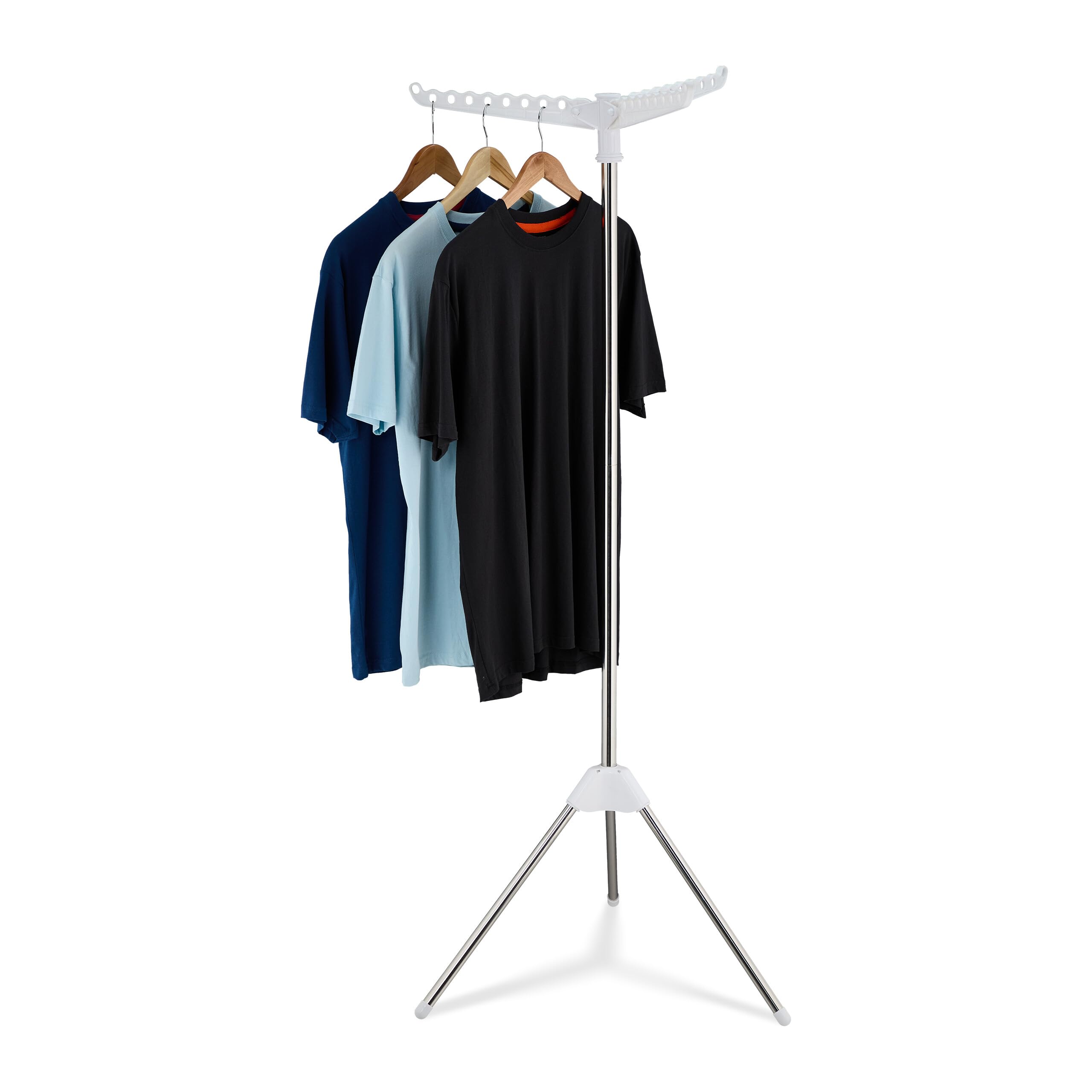 Relaxdays Clothes Airer, Vertical Laundry Rack, Foldable, 27 Hangers, 3 Rotating Arms, 150 cm Tall, Silver/White