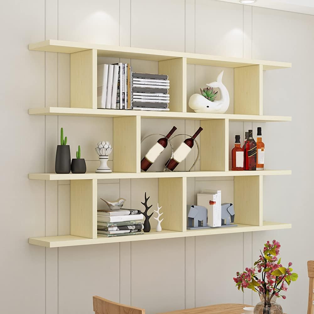 LITFAD 3-Shelf Modern Wood Bookcase Floating Shelf for Wall Storage Wall Mounted Book Shelf for Living Room Study Room Office - Yellow 39.4" L x 7.9" W x 37.9" H