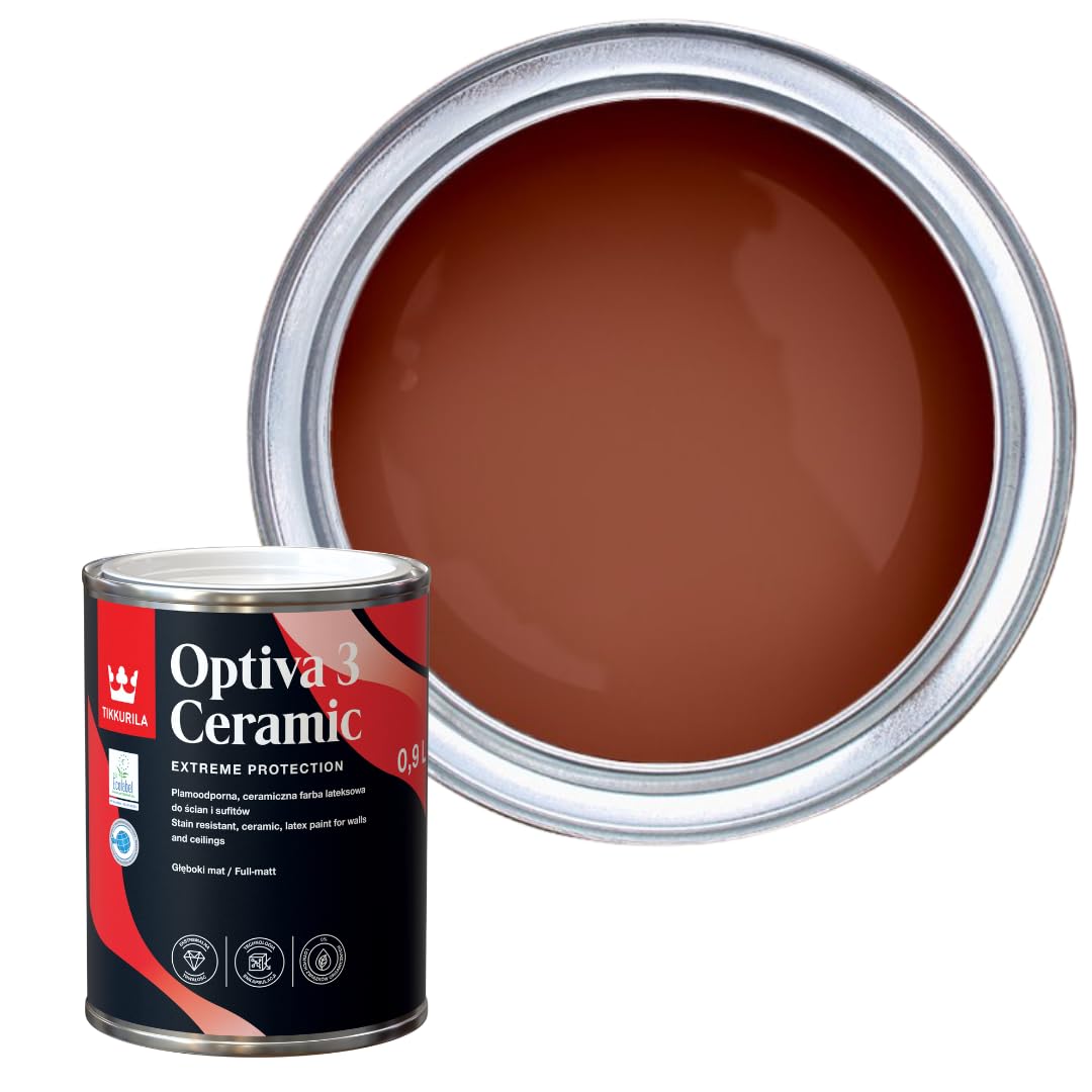 TIKKURILA Optiva 3 - Durable Super Flat Matt Paint For Walls & Ceilings - Zero VOC, Scrubbable, Easy To Clean (Terracotta N405, 1 Liter)