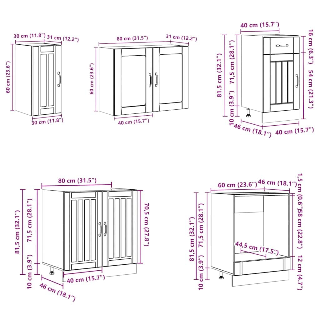 8-TLG. Küchenschrank-Set Lucca Betongrau Holzwerkstoff Küchenschrank-Set, Küchenblock variabel stellbar Küche Komplett, ohne Arbeitsplatte für Restaurant, Hotel, Küche