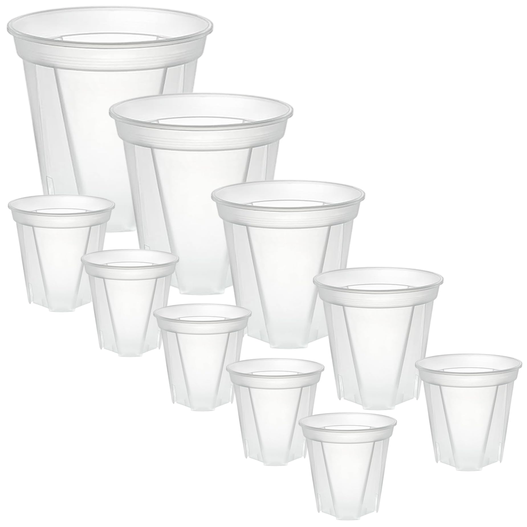 Vervevum 10Pcs Clear Nursery Pots with Drainage, Plastic Nursery Pots for Plants, 6 Sizes Orchid Planter for Indoor Outdoor Repotting, Orchid with Holes