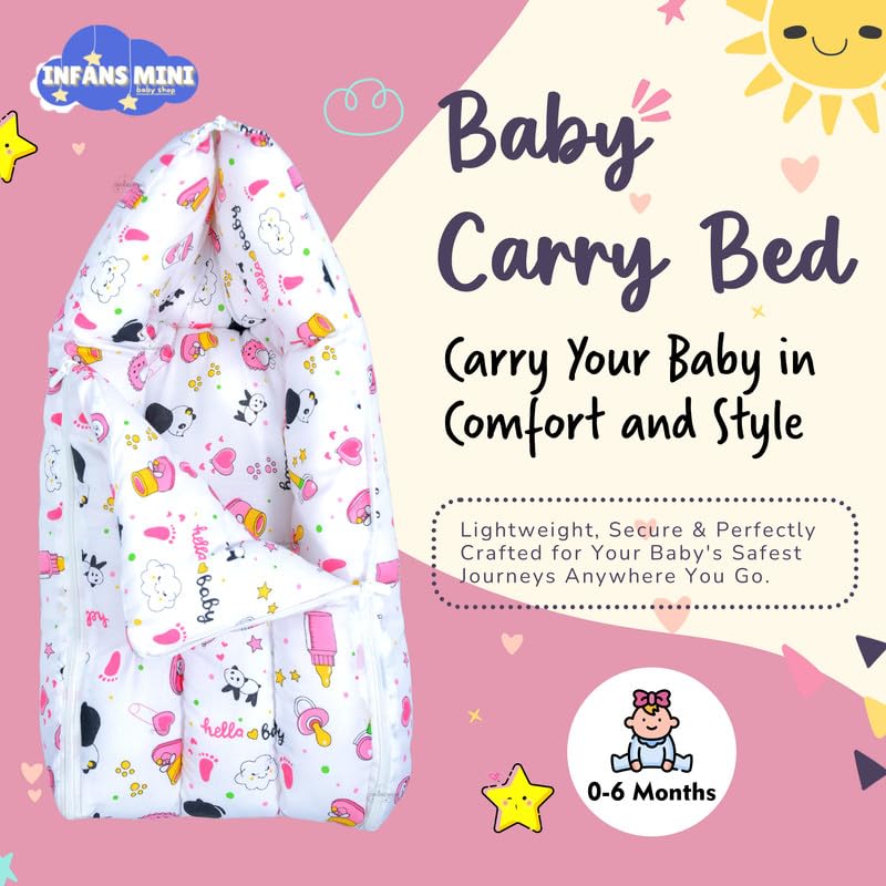 Image of Baby Bed, Sleeping Bag & Carry Nest Cotton|3 in 1 Convertible Portable Bassinet-Nest|Unisex New Born Sleeping Bed for 0-6 Months (Panda Pink)