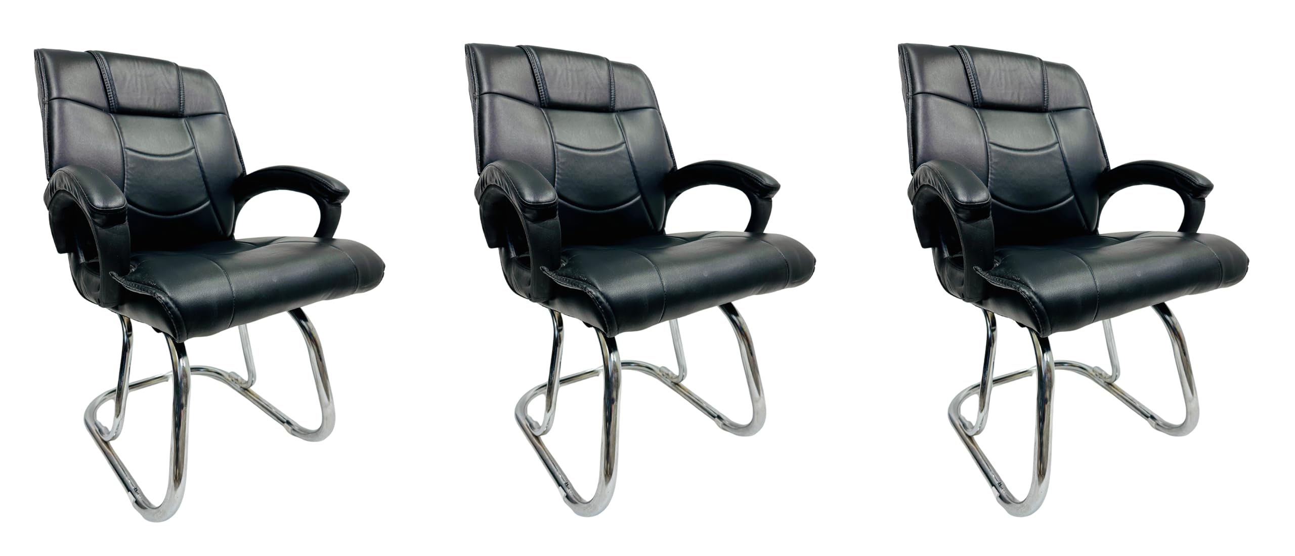 OFFICE SEATING Principal Manager Office Visitor Study Home Reception Chair with arm Rest & Cushion seat Back (3, Z Black, Double Pipe Chrome Frame)
