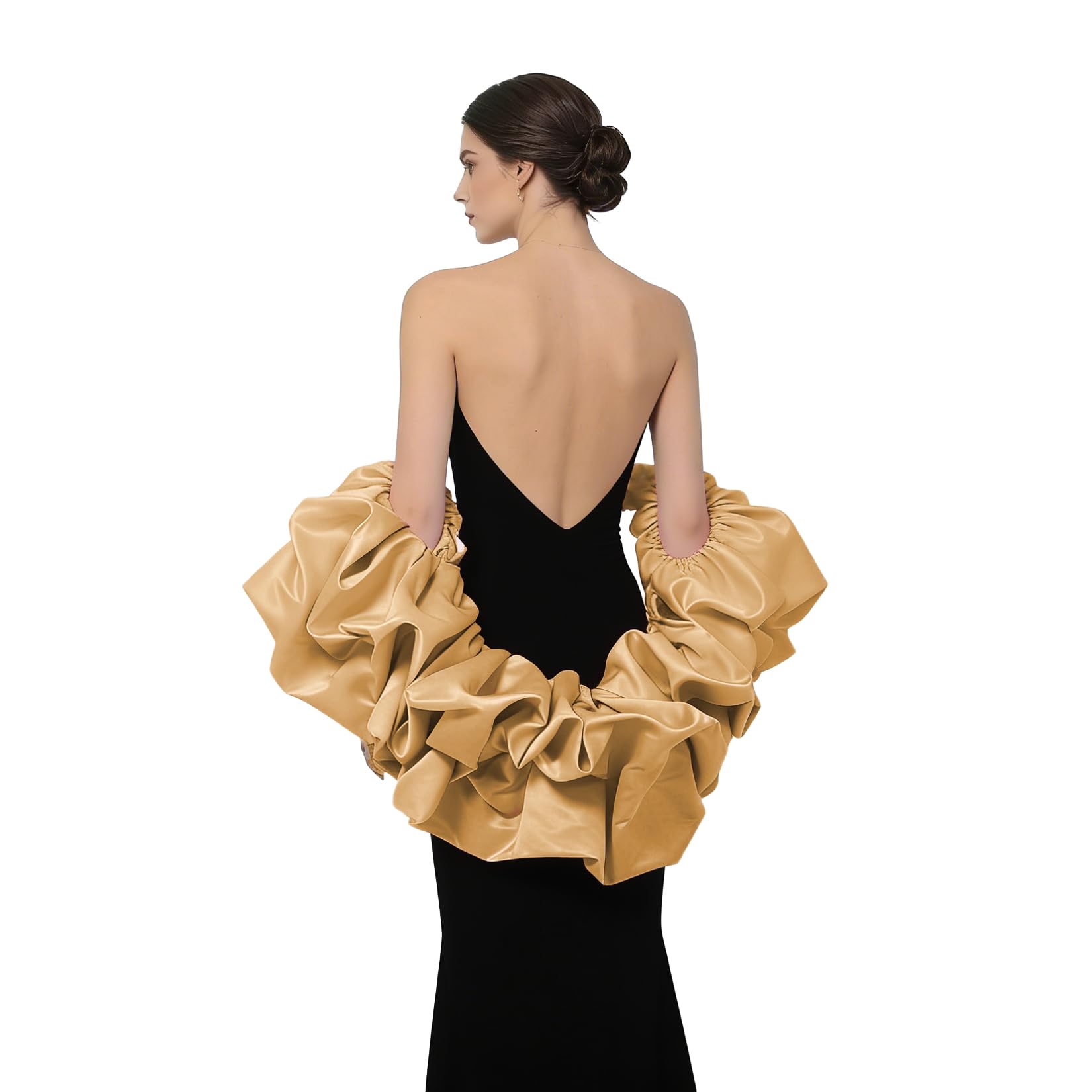 UniqKaliber Satin Puff Sleeve Cape Bridal Shawl Ruffled Bolero Wrap for Bride Wedding Dress Cover Up