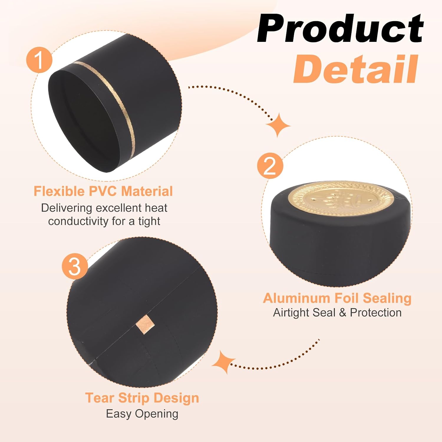 PATIKIL 50 Pcs PVC Heat Shrink Cap (30x60mm, Black) Bottle Sealer