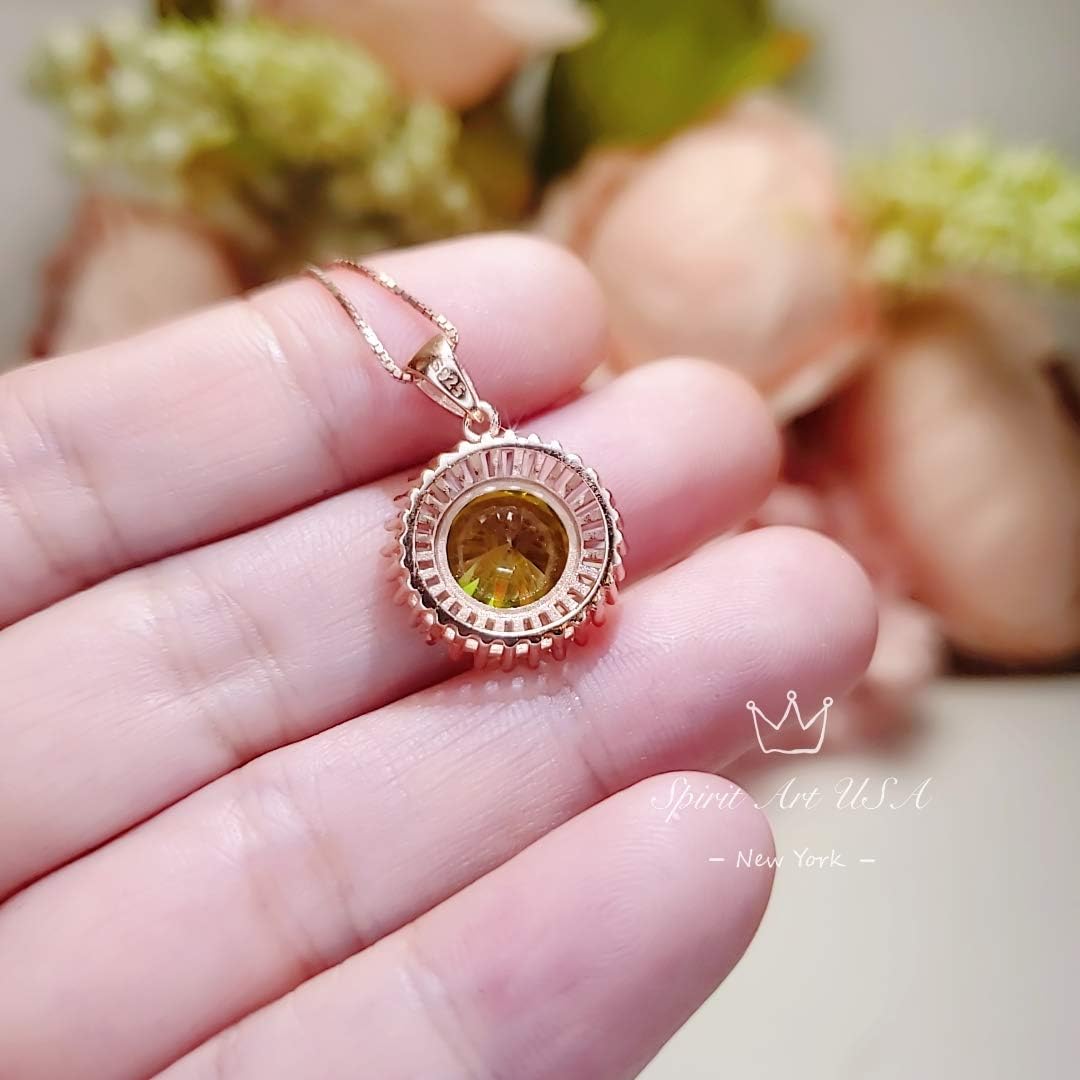 Rose Gold Round Peridot Necklace - Sterling Silver Sunshine Large 4 CT Green Peridot Pendant August Birthstone Luxury Green Gemstone Jewelry - Image 5