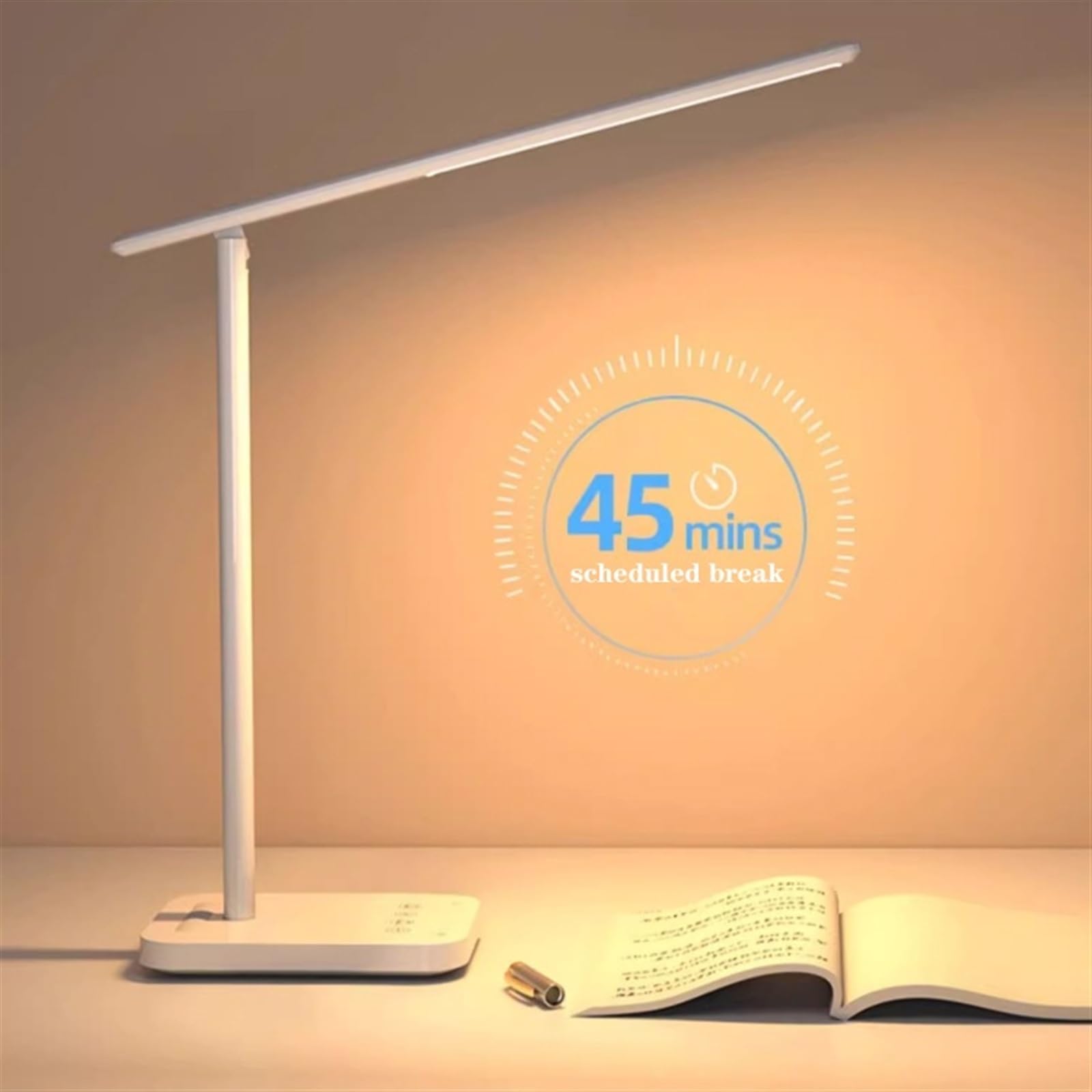 Lampa do nauki Lampa biurkowa, płynnie przyciemniana lampka na biurko LED z 3 trybami kolorów, sterowanie dotykowe, timer automatycznego wyłączania 45 min, lampka do czytania z ochroną oczu i lampką n