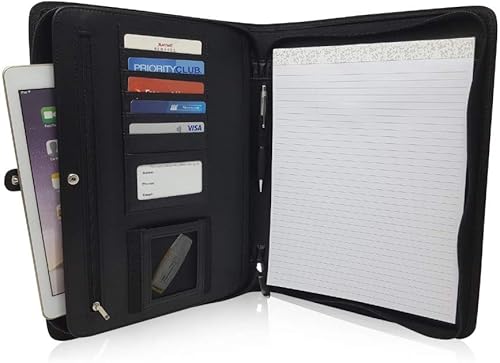 Miniatura 3 de Lautus Designs Portafolio de negocios con cremallera  Carpeta y organizador profesional negro mate con funda para tableta de 10.5 pulgadas y bloc de