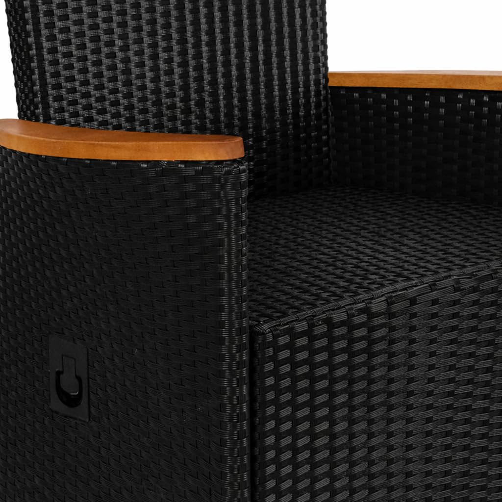 Casaria® Polyrattan Gartenstuhl 2er Set Neiglehner Fuß- & Rückenlehne verstellbar Armlehne Akazienholz Wetterfest Garten Balkon Terrasse Schwarz