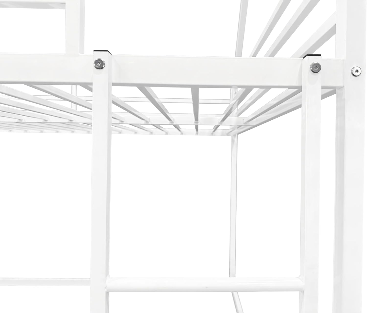 Close-up of bed frame slats and support structure