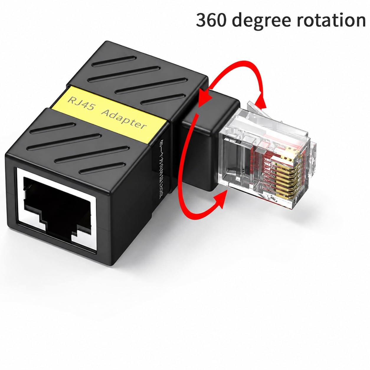 Lot de 2 adaptateurs d'extension Ethernet LAN RJ45 mâlet vers femelle, Cat5 Cat5e Cat6 Noir