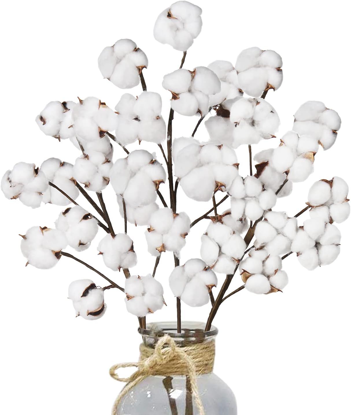 3pcs 23 inch Tall Cotton Stems Decor Branches with 10 Cotton Heads Faux Cotton Flowers Cotton Decor Farmhouse Flowers for Home Floral Decoration,White