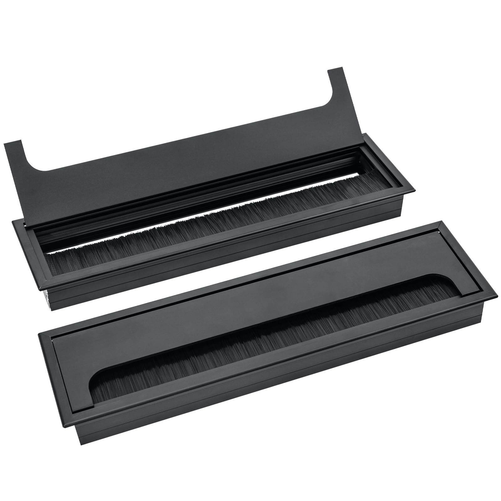 2Pcs Black Desk Cable Grommets 280x80MM, Desk Plug Hole Cover, Computer Metal Cable Hole, Aluminum Alloy Rectangle Cable Hole Cover for Desktop Cable Organizer
