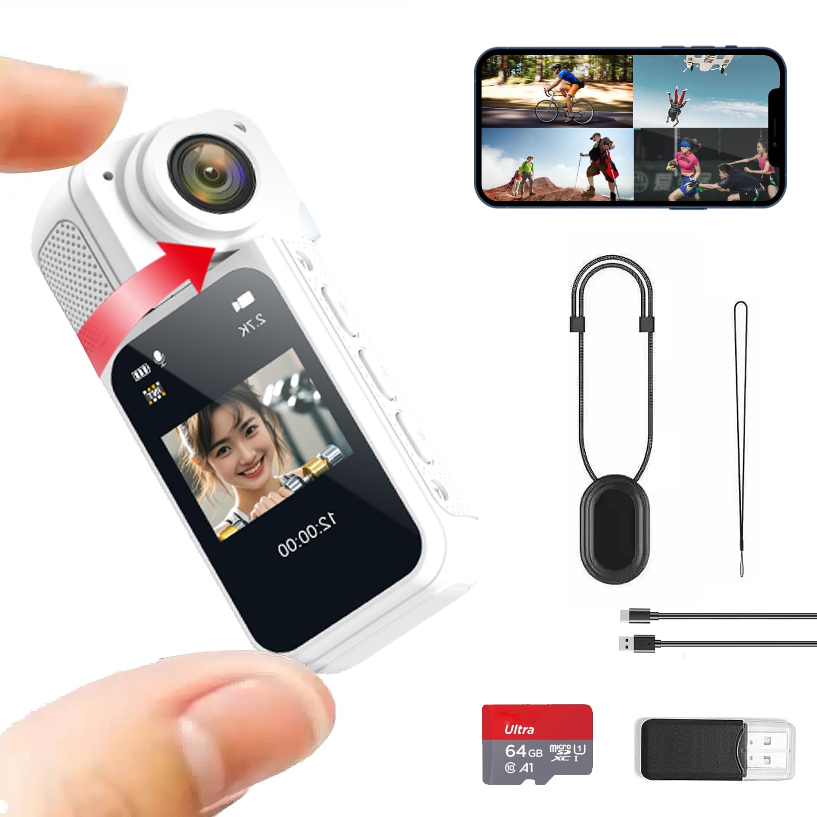 Amazon.com : S70 2.7K Thumb Action Camera, 64GB Mini Body Camera