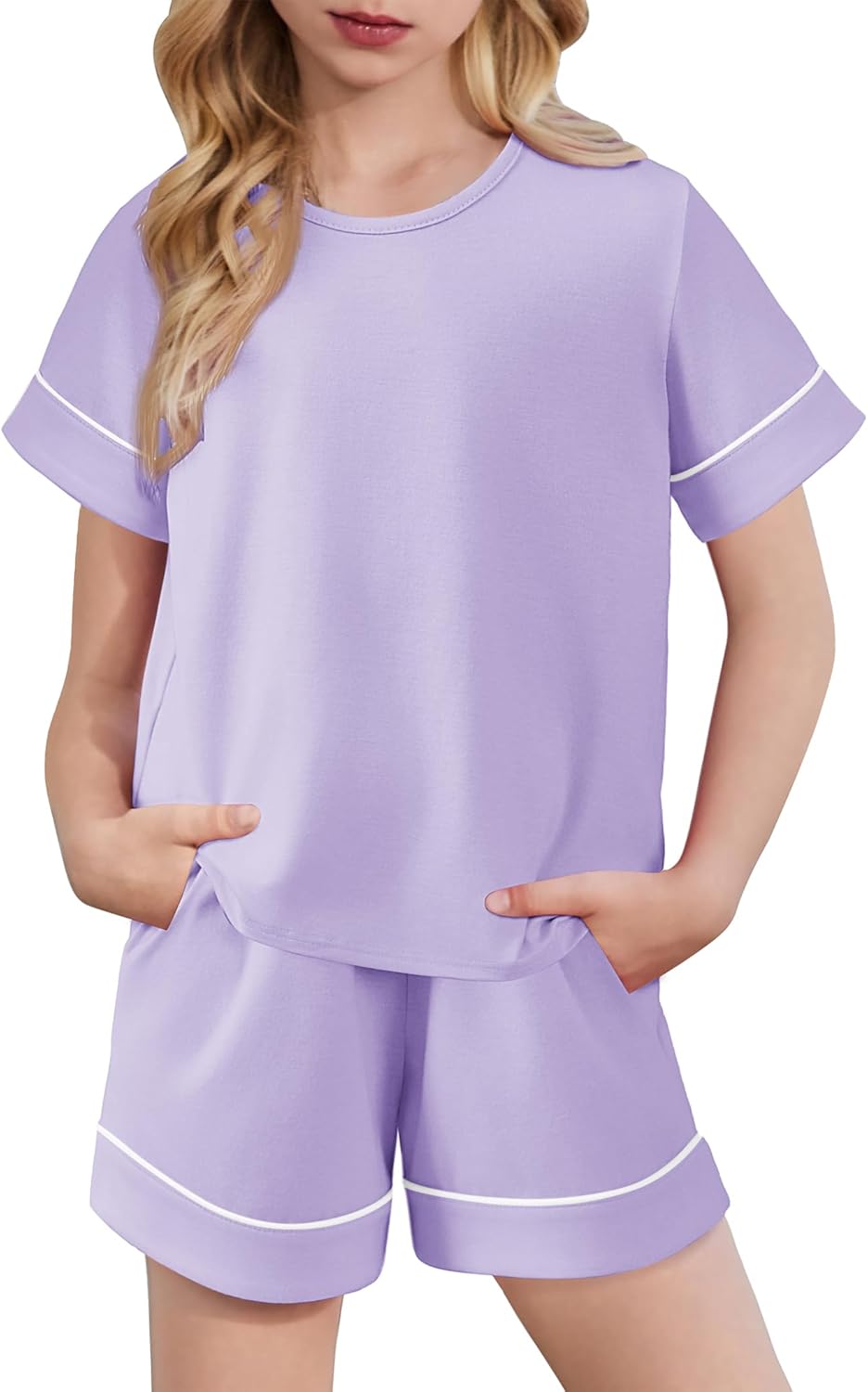 Arshiner Girls Pajamas Set Short Sleeve Sleepwear Summer Lounge Set Soft Pjs for Kids