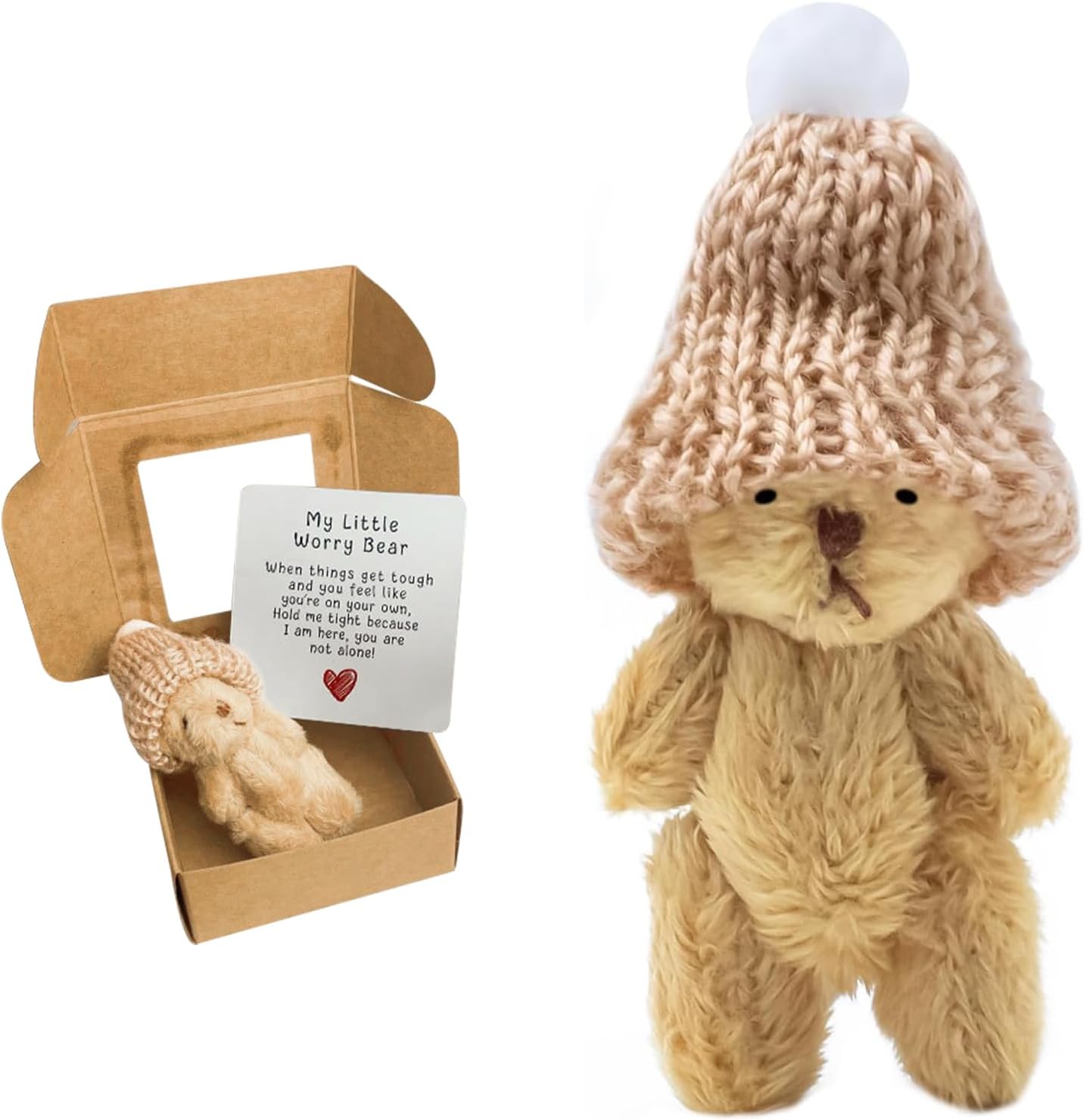 3pc Handmade Bears Wearing a hat, with an Encouraging Card Included in the Packaging. These 3pc Pocket-Sized Handmade Bears Bring Comfort to Adults—It's the for Loved Ones, Family, and Friends. (3)