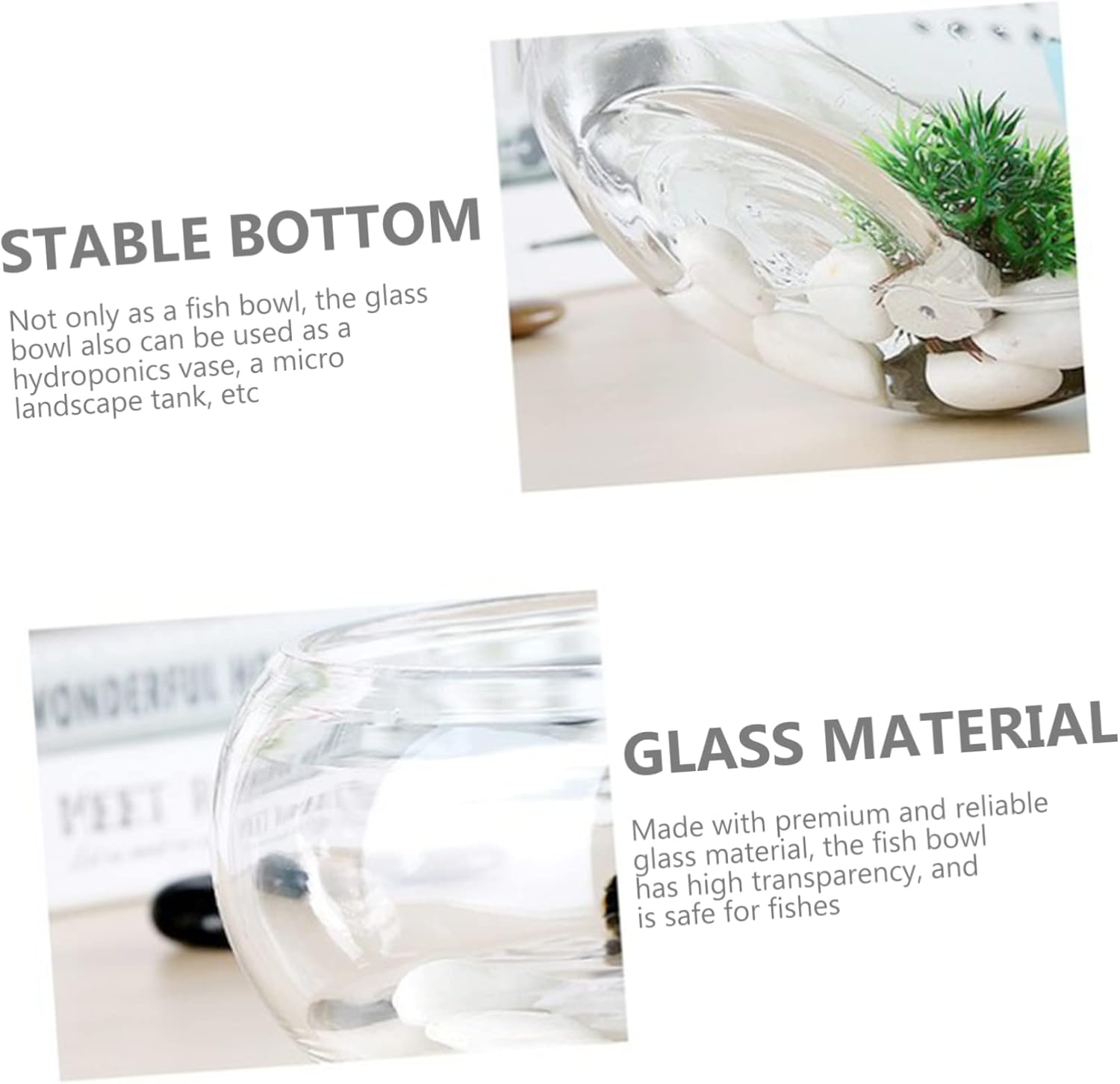 OUNONA 2pcs Round Hydroponic Plant Pot 20cm Glass Fish Bowl for Goldfish Tabletop Aquarium for Home and Office Decor