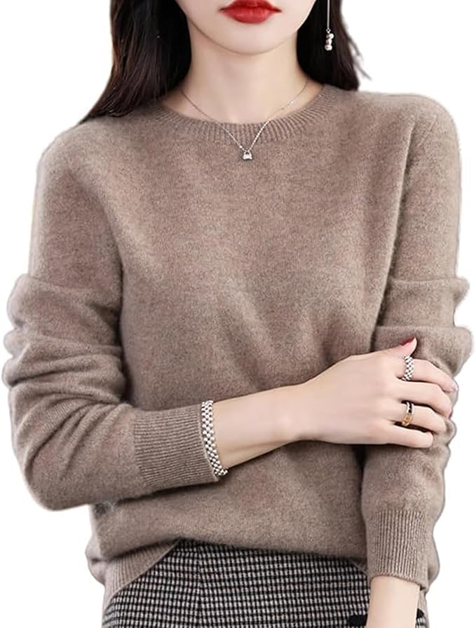 100 Cashmere Sweaters for Women Crew Neck Long Sleeve Soft Pullover Sweater Womens Cashmere Cardigan Sweater