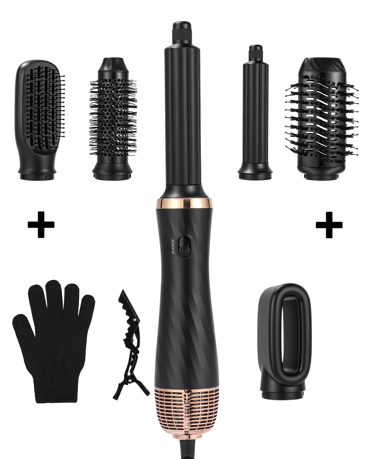 Cepillo Secador De Pelo 6 en 1, Cepillo de Aire Caliente,Cepillo Alisador Pelo,Secador de Pelo,Rizador Automático,Hermal Brush,Moldeador Pelo Voluminizador, 3 Temperaturas, Para Seca, Alisa, Volumen