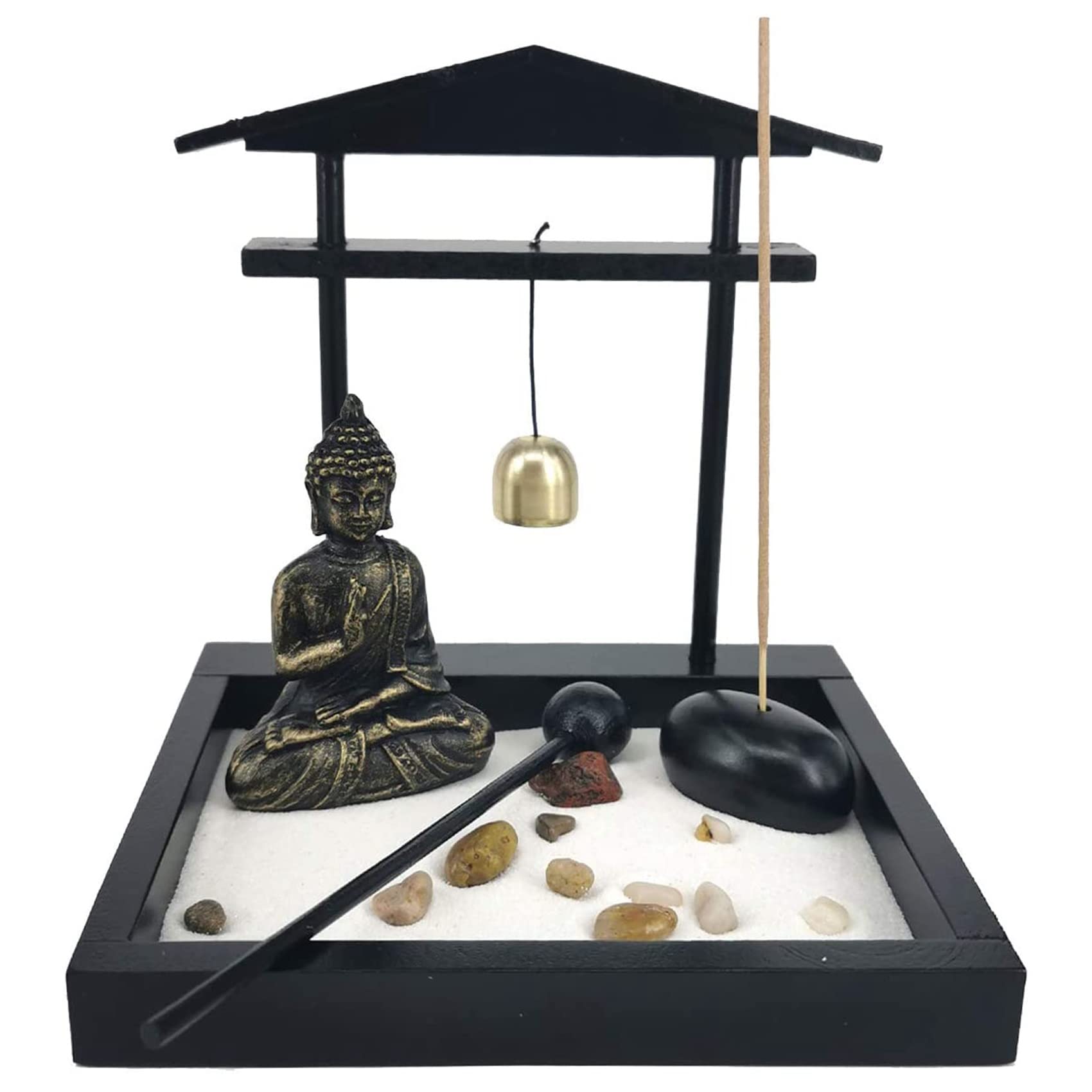 CTRLZS Desktop Sand Garden Meditating Buddha Statue,Mini Garden Sand Tray Kit for Home Decor