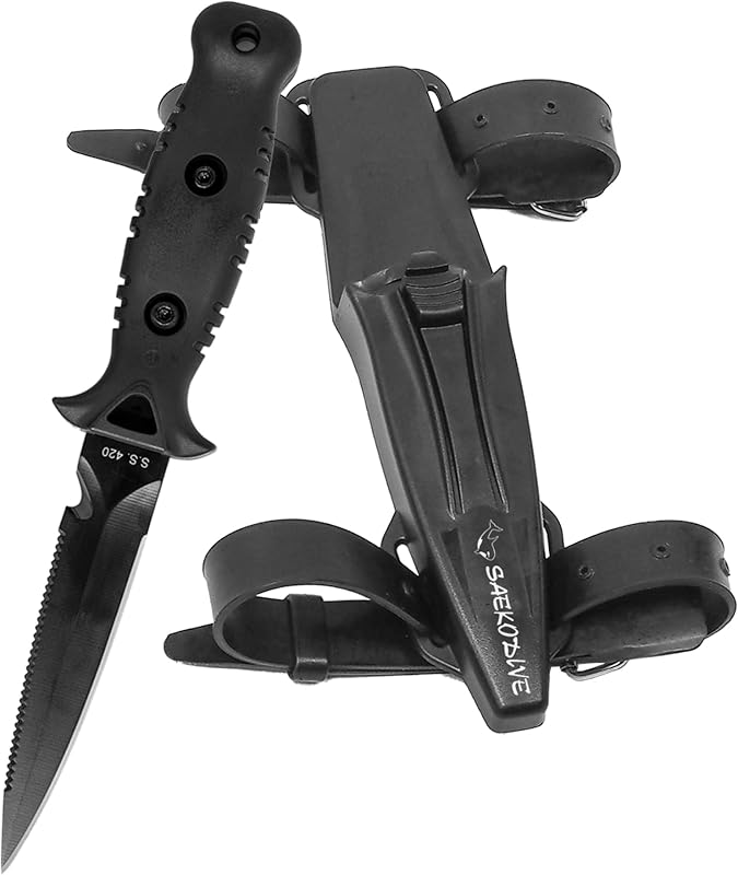 Noir Dive Knife - Cuchillo de buceo con funda, cuchillo de buceo con funda y correa para la pierna