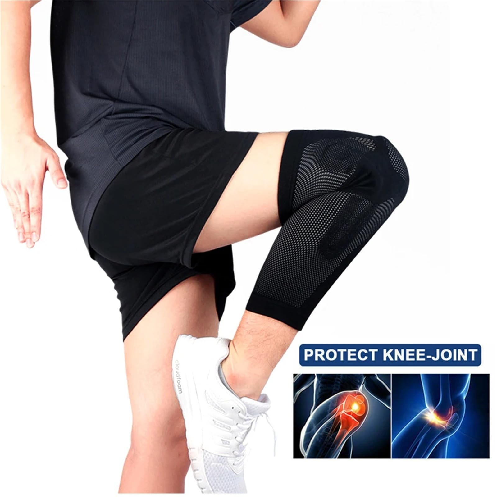 Rutschfeste Sport-Knieschoner, Stütz- und Wärmebandagen, Kompressionsstrümpfe (1 Stück/2 Stück), Ganzbein-Kompressionsstrümpfe mit seitlichen Gel-Stabilisatoren für die Kniescheibe, für Damen und