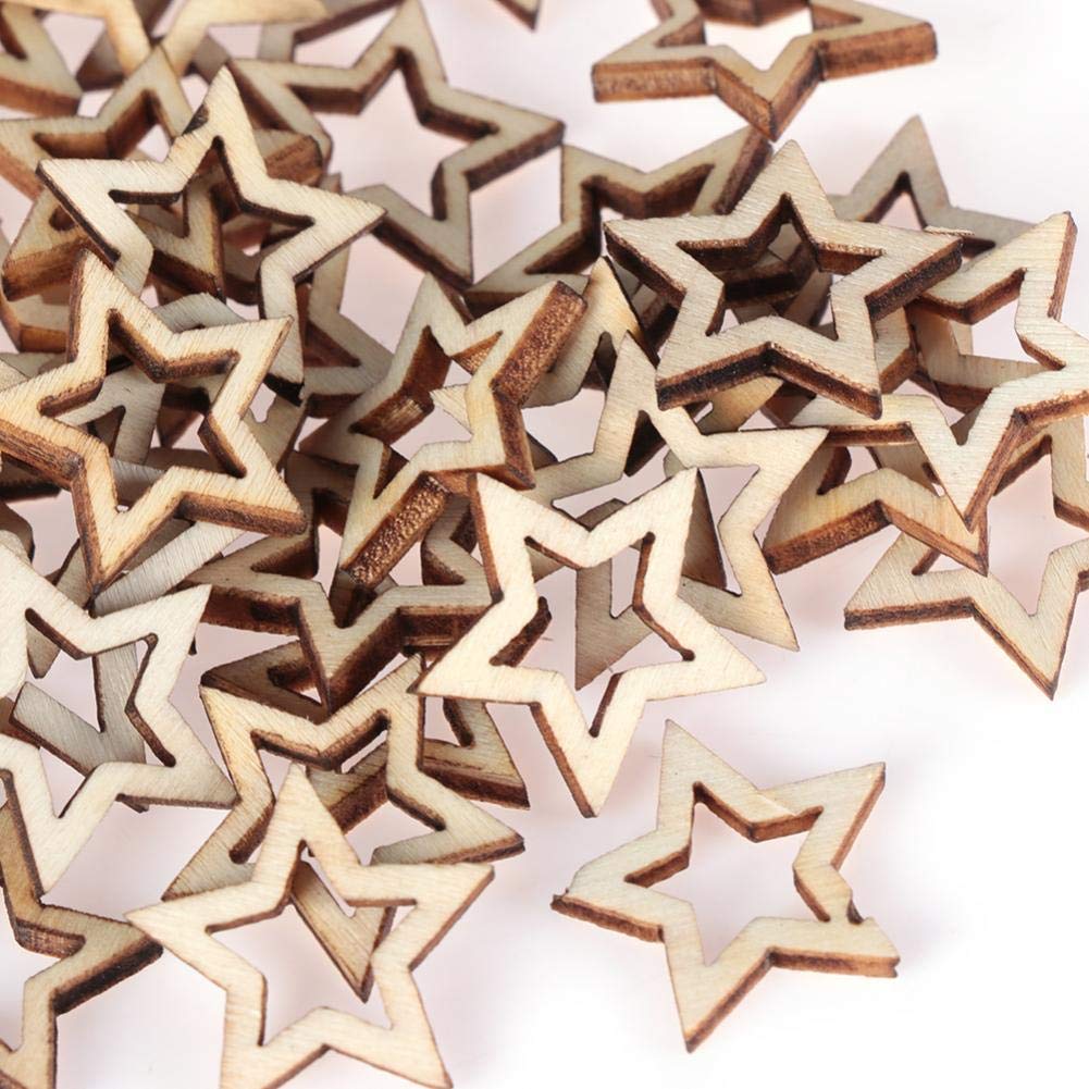 Lankater 50Pcs/Pack Wooden Hollowed Stars Slices, Star Embellishments For Arts Scrapbooking Wedding Crafts Making Diy