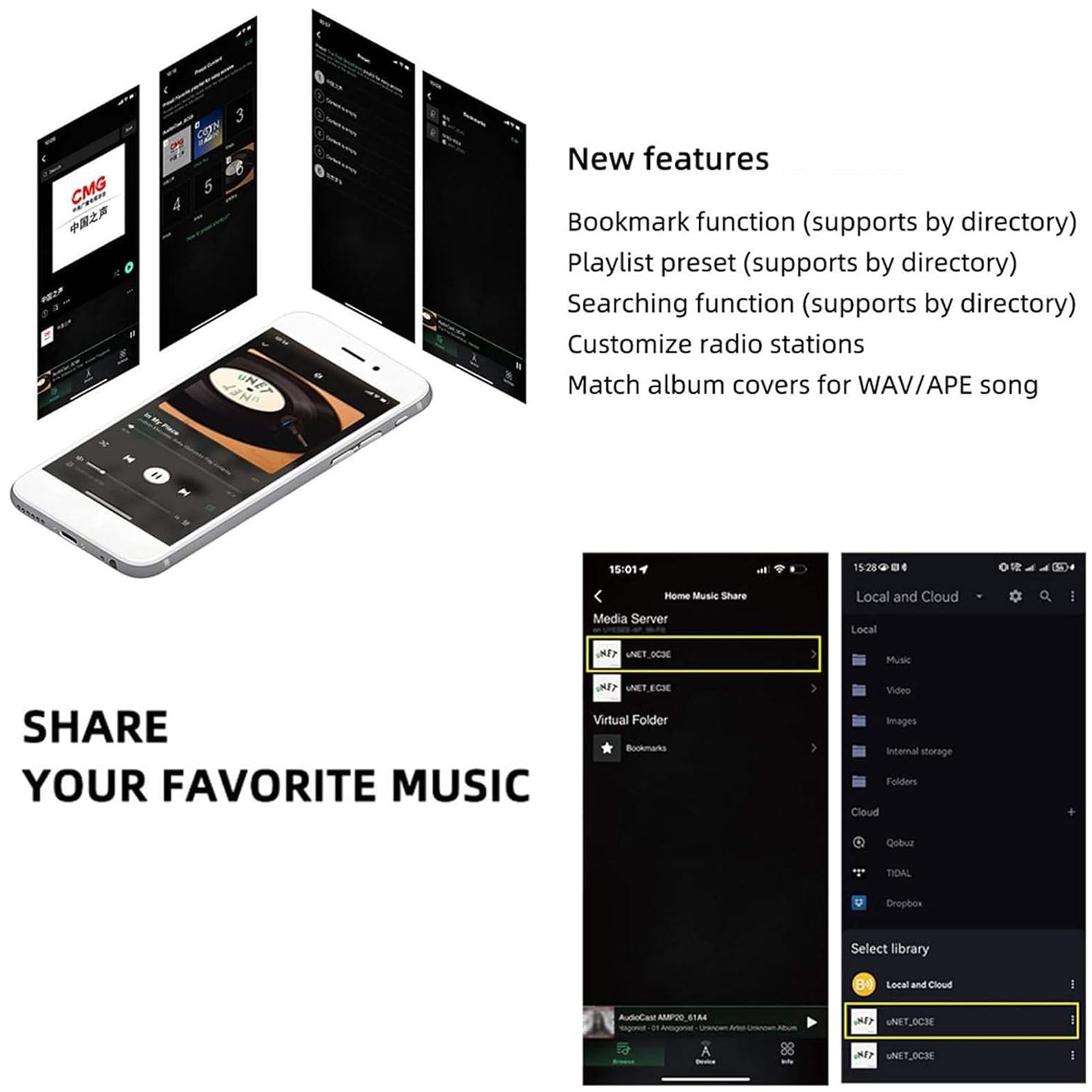 Sieciowy streamer muzyczny USB, urządzenie do odtwarzania multimediów z portem USB i kluczem resetowania, kompatybilny z wieloma formatami audio, kompaktowy rozmiar, do dysku flash USB / sieciowego