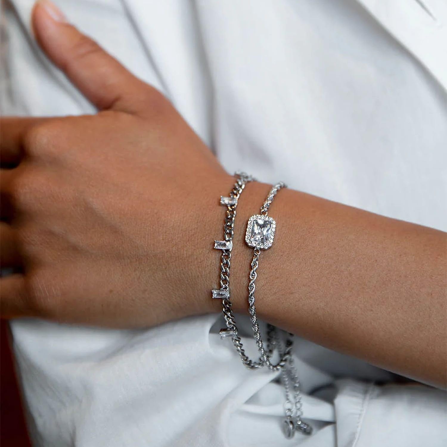 PAUL VALENTINE - Damen Armband Edelstahl - Silberfarben - Zirkonia Anhänger - PV-B0007