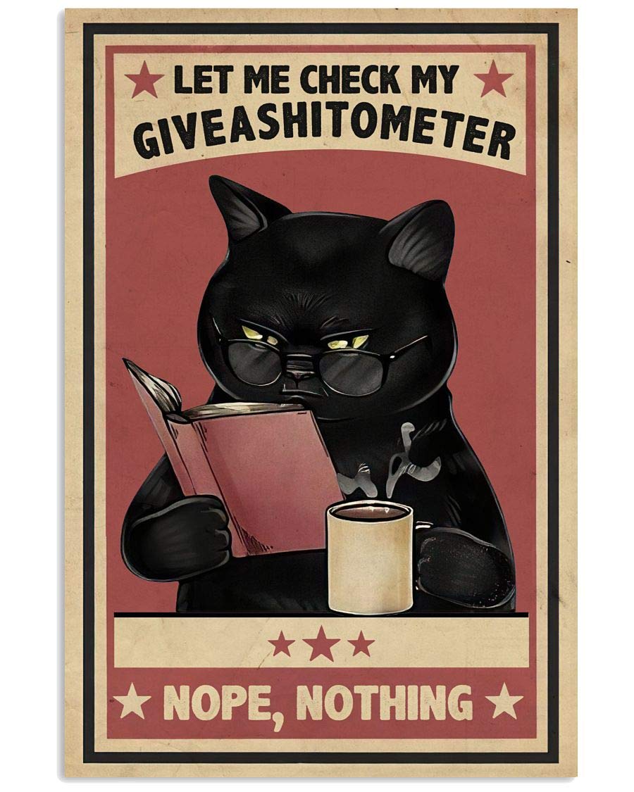 Black Cat Giveashitometer Funny Vintage Metal Sign Poster 8X12 Inches