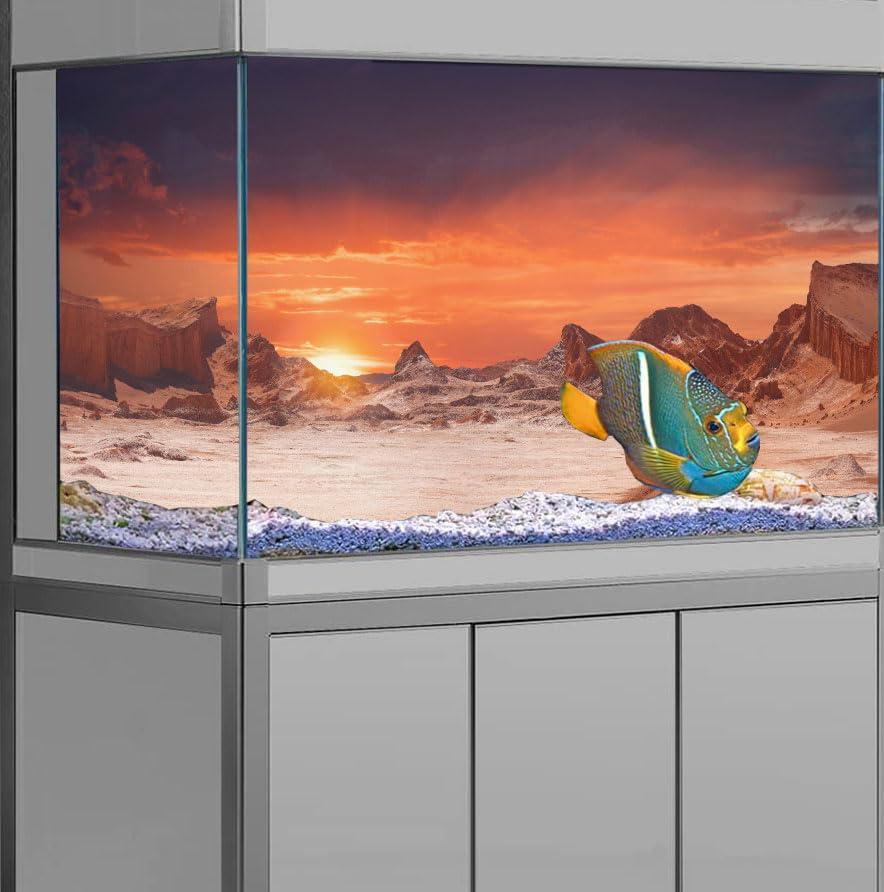 Image of 72X16IN Sun and Desert Moon Themed Reptile Habitat on Orange Durable Decorative Background, Terrarium Background with 10EVA Double-Sided Tape