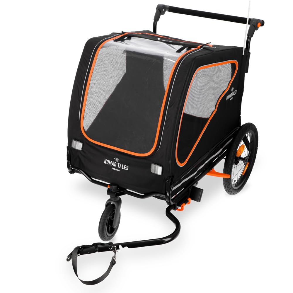 Fahrradanhänger & Jogger für Hunde bis 45 KG | 2 in 1 | Große Fenster & gepolsterte Liegematte | Maße: ca. L88 x B72 x H102 cm