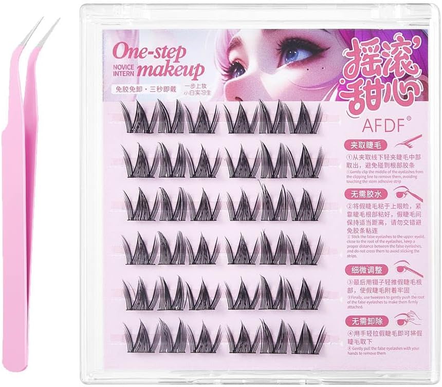 36PCS Self Adhesive Eyelashes Clusters Kit Lash COSPLAY ANIME MANGA Clusters DIY False Eyelashes Pre Glued No Glue Needed No Remover No Residue Fake Lashes C-curl 12mm With Tweezer