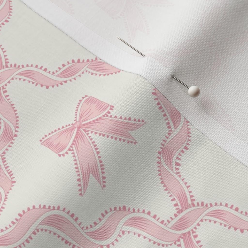Spoonflower Fabric - Chinoiserie Ribbon Trellis Baby Girl Pink Bows Blush Alabaster Ivory Printed on Petal Cotton Fabric by The Yard - Sewing Quilting Apparel Crafts Decor