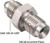 Vista 2 de Adaptador Conector de Ajuste de Manguera de Freno de Acero Inoxidable con Flare Invertido Macho 3AN a Macho 3/8-24
