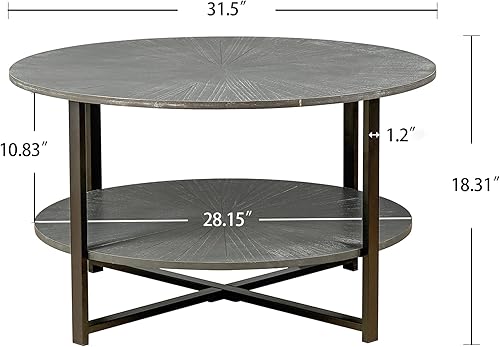 Miniatura 2 de Mesa auxiliar redonda con almacenamiento, mesas de centro de madera de 31.5 pulgadas de 2 niveles para sala de estar, mesa central moderna de