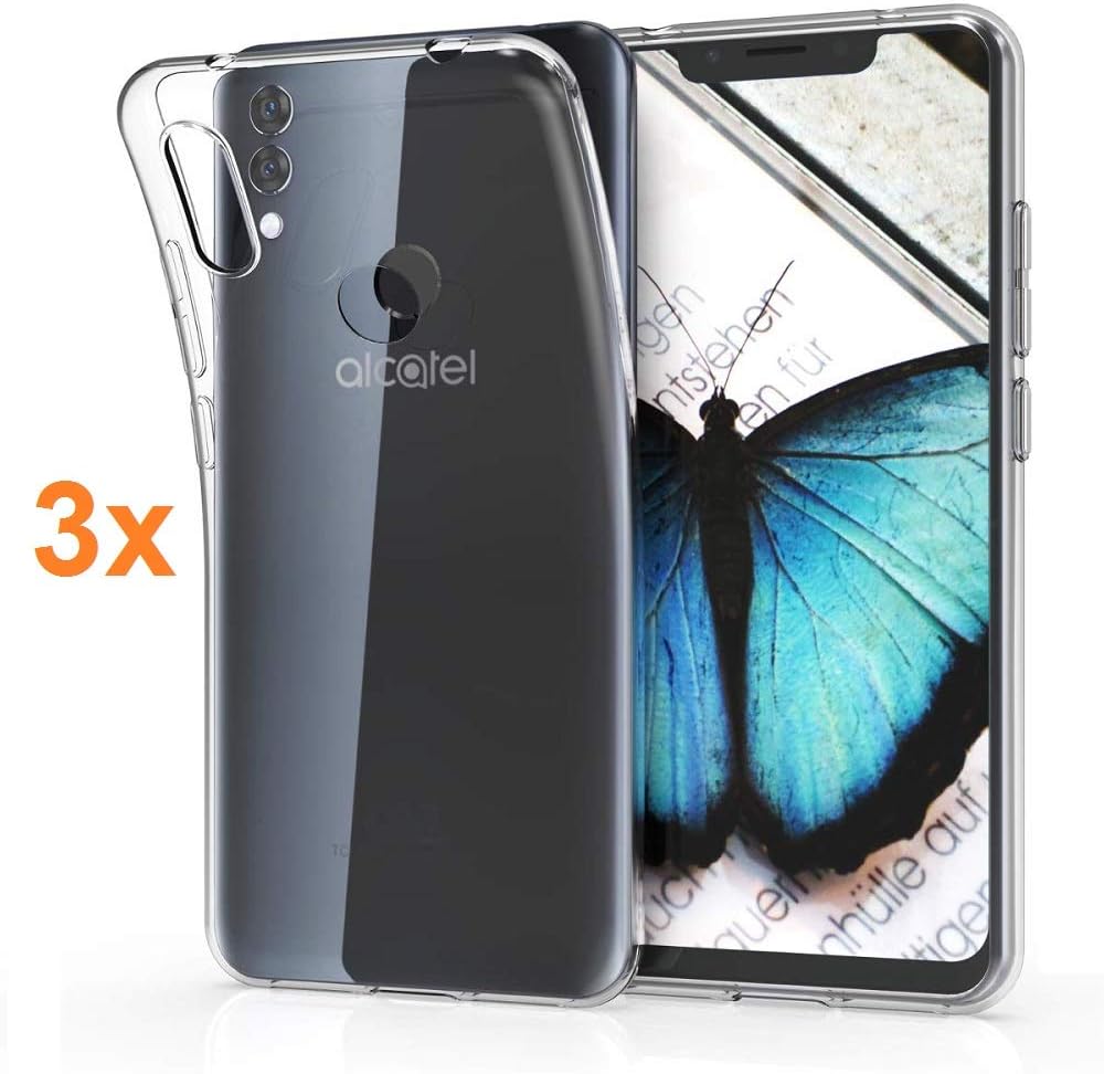 REY Pack 3X Case Flexible Silicone TPU for ALCATEL 5V, Ultra Thin 0.33mm, Crystal Clear