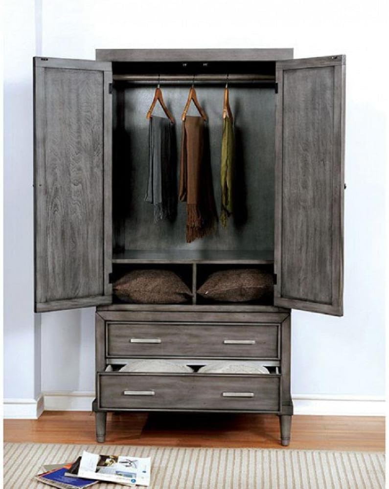 FA Furnishing Beckenham Nautical Wardrobe/TV Armoire 36 inch Wide in Weathered Grey