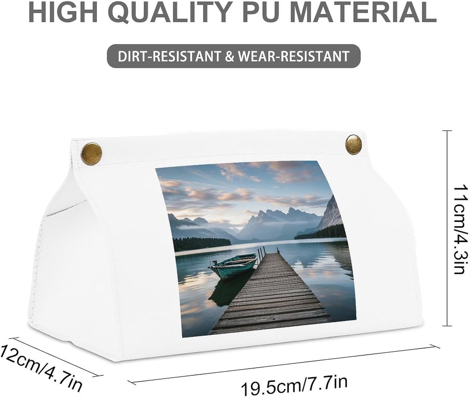 Decorative PU Tissue Paper Holder Small Boat Coast Printed Tissue Box Cover Napkin Tissues Organizer Home Decor for Bathroom Night Stands Desk Car Dining Table image 2