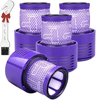 4 Pack V10 filter replacement,Filters fits for Dyson V10 Cyclone Series, V10 Absolute, V10 Animal, V10 Total Clean, SV12, Replace Part # 969082-01, 4 Pack Filters and 1 Clean Brush